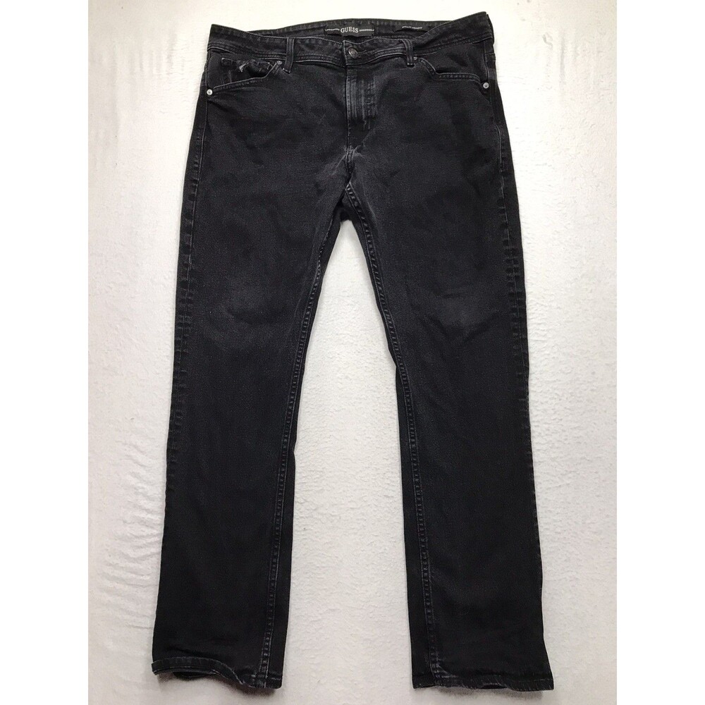 GUESS Regular Straight Black Jean Men 38x32 Stretch Denim Goth Biker Grunge